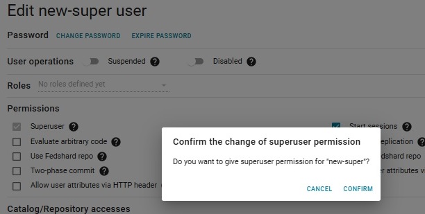New superuser confirmation dialog